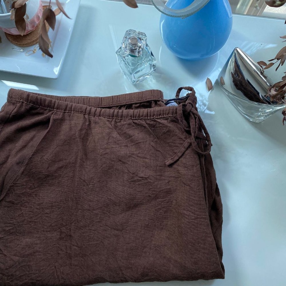 Linen-Blend Cropped Wide-Leg Pants